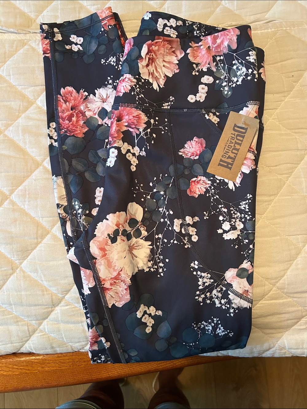 Duluth Trading Co Navy Floral Girls' Leggings with Pink Blooms